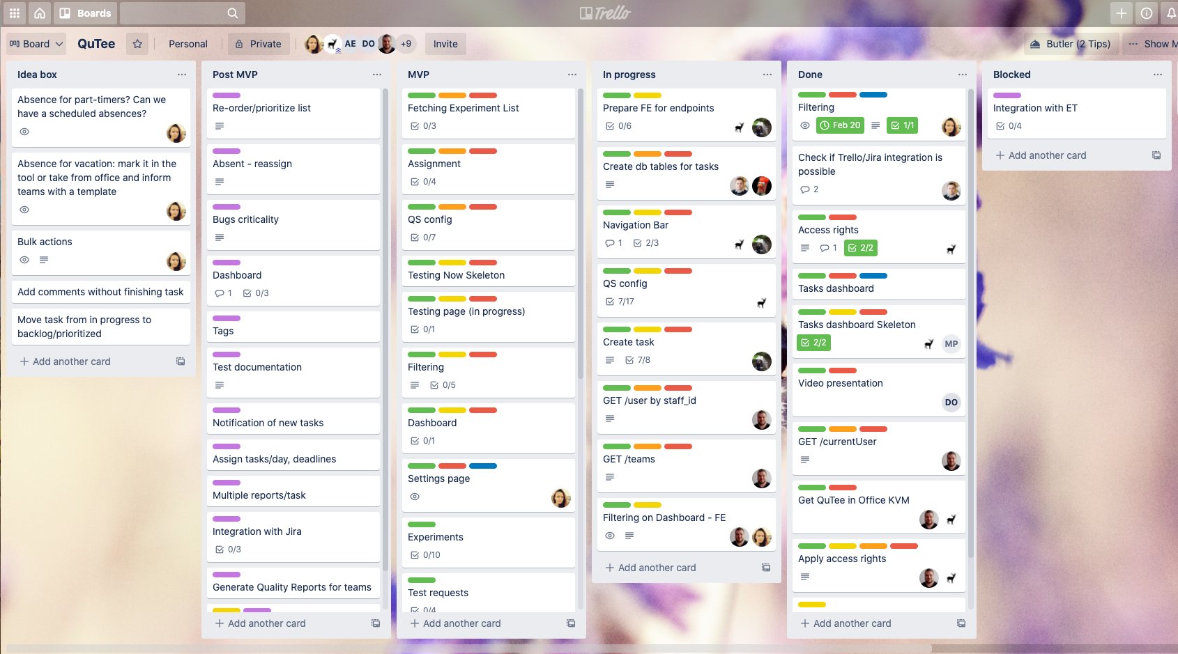 Tasks Trello board